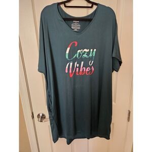 Joyspun Women's "Cozy Vibes" Dk. Green Sleep Shirt Side Pockets Stretch Soft 3X